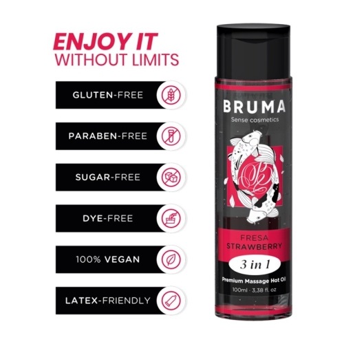Масажна олія Лубрикант із ароматом полуниці Bruma Premium Massage Hot Oil Strawberry 3 в 1 100мл - 2