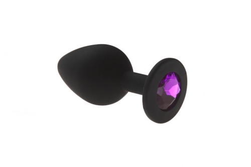 Анальна силіконова пробка з фіолетовим кристалом Crystal Silicone розмір M - 1