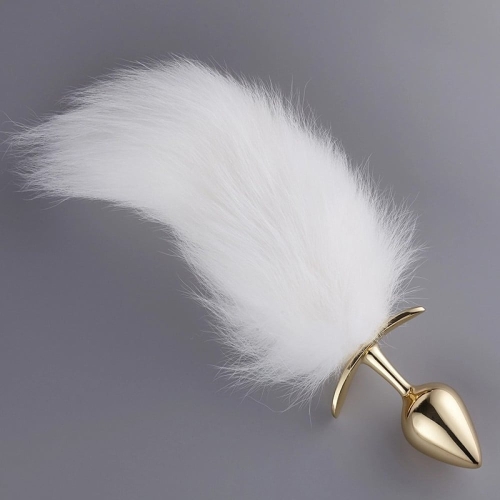 Анальний корок золотистого кольору з білим хвостиком лисиці Romfun Fox Tail - 3