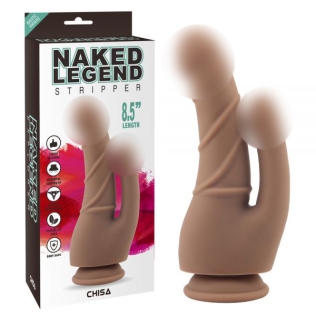 Двойной фаллоимитатор на присоске коричневого цвета Chisa Stripper
