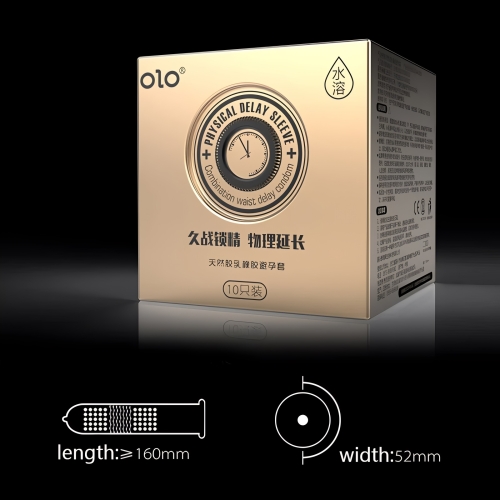 Латексні тонкі текстуровані презервативи з пролонгуючим мастилом OLO Physical delay sleeve 10 штук - 3