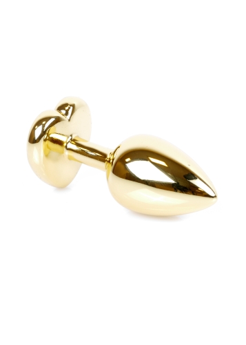 Анальная пробка золотистого цвета с фиолетовым камушком в форме сердца Boss series Jewellery - 3