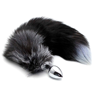 Анальний металевий затор M сріблястого кольору з лисячим хвостом Alive Fox Tail