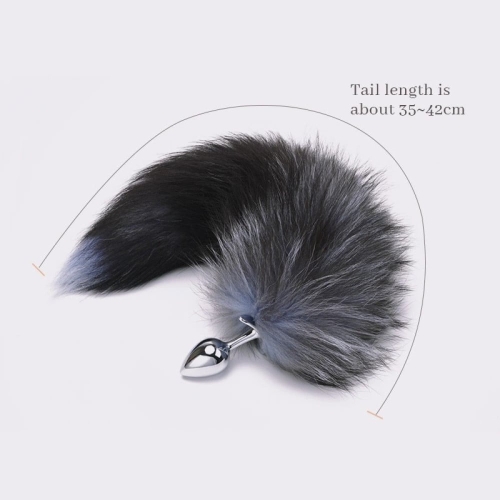 Анальная пробка серебристого цвета с серым хвостиком лисы Romfun Fox Tail - 2