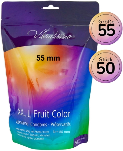 Презервативы в цветовых вариациях с разными вкусовыми ароматами Vibratissimo XX ... L Fruit Color ширина 55 мм 50 штук - 5