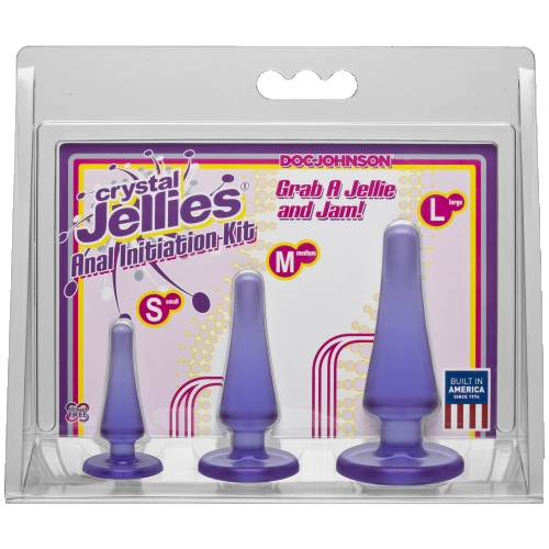 Набор анальных пробок с гелевым напылением с ограничителями Doc Johnson Crystal Jellies Anal Initiation Kit - Purple Пурпурные - 2