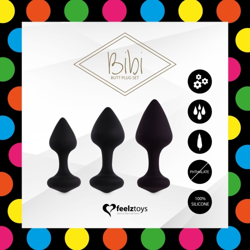 Набор силиконовых анальных пробок черные FeelzToys Bibi Butt Plug - 3