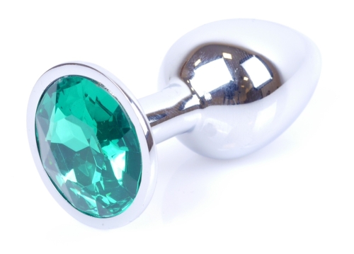 Анальна пробка S сріблястого кольору із кристалом зеленого кольору BOSS of TOYS Jewellery plug - 2