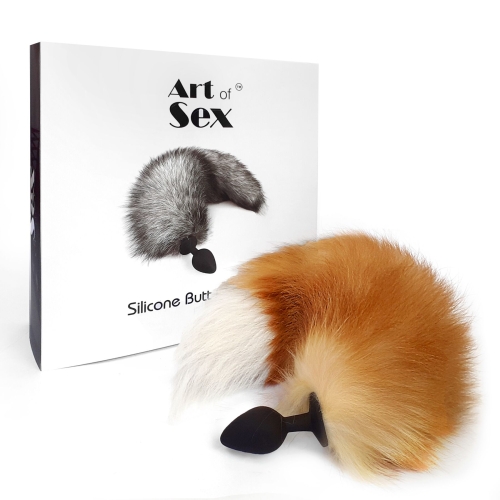 Силіконова анальна пробка з хвостом з натурального хутра Art of Sex size M Foxy fox - 6