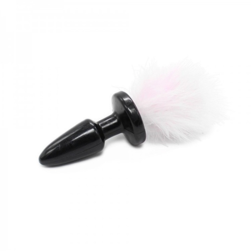 Чорна анальна пробка з білим хутром Bdsm4u Bunny Tail Anal Plug White - 1
