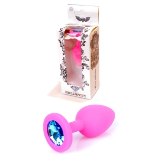 Анальная пробка S розового цвета с кристаллом голубого цвета BOSS of TOYS Jewellery plug