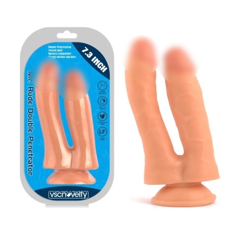 Фаллоимитатор двойной реалистичный на присоске Double Penetrator Flesh Mr. Rude 7.3 телесный - 1