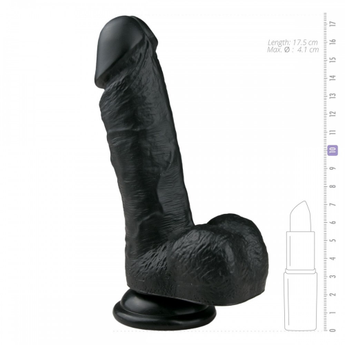 Фаллоимитатор реалистичный с мошонкой черный на присоске EasyToys Realistic Dildo 17,5 см - 1