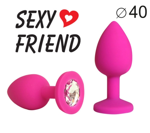 Силіконова анальна пробка кольору фуксія з безбарвним стразом Sexy Friend L 95 мм d 40 мм - 1