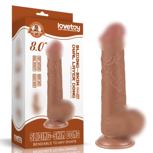 Фаллоимитатор реалистик на присоске Sliding Skin Dual Layer Dong 8.0 коричневый - 1