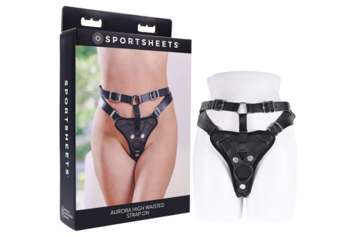 Трусики для страпонів чорні Sportsheets Aurora High Waisted - 1
