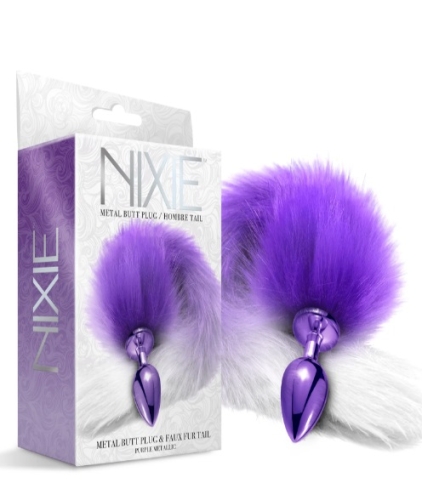 Анальна пробка із хвостом фіолетового кольору NS Novelties Global Novelties Nixie Metal Butt Plug With Ombre Tail Purple Metallic - 2