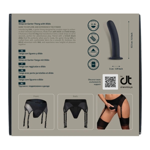 Страпон із трусиками-підв'язками чорний Dream Toys Bold Vail розмір S - 12