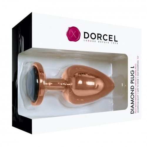 Анальна пробка металева золотиста з чорним кристалом dorcel розмір L - 5