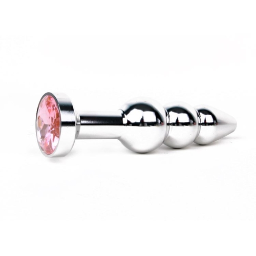 Анальна пробка металева рельєфна срібляста з рожевим стразом Anal Jewelry Plugs - 1