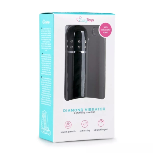 Міні кліторальний вібратор з рельєфом і стразами чорного кольору EasyToys Love Diamond - 4