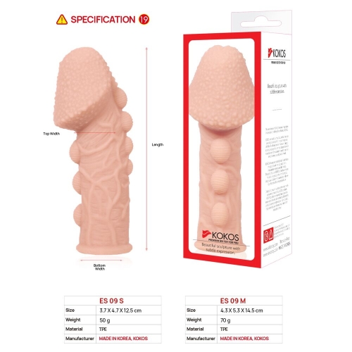 Насадка на член із стимулюючим рельєфом тілесного кольору Kokos Extreme Sleeve ES.09 розмір M - 5
