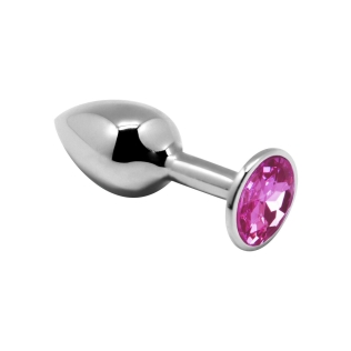 Металлическая анальная пробка с розовым кристаллом M размер Alive Mini Butt Plug
