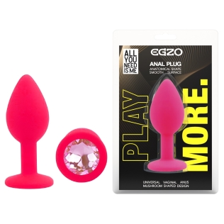 Силіконова рожева анальна пробка із рожевим кристалом EGZO Silicone Round Plug розмір S