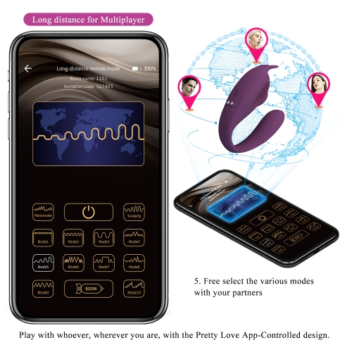 Смарт стимулятор для клітора фіолетовий Lybaile Pretty Love MANE Mobile APP remote control - 20