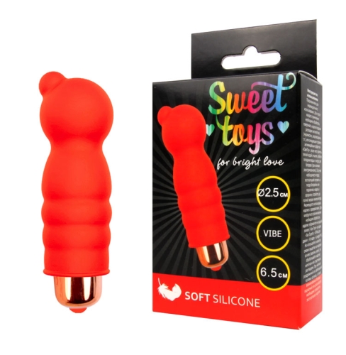Мини вибратор ребристый с выпуклостями силиконовый для клитора SWEET TOYS красный L 6,5 см D 2,5 см со съемной вибропулей - 4