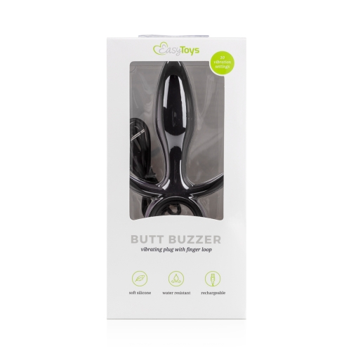Анальна силіконова вібропробка зі стоппером кільцем чорна EasyToys Butt Buzzer - 6