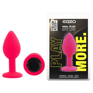 Силиконовая розовая анальная пробка с черным кристаллом EGZO Silicone Round Plug размер S
