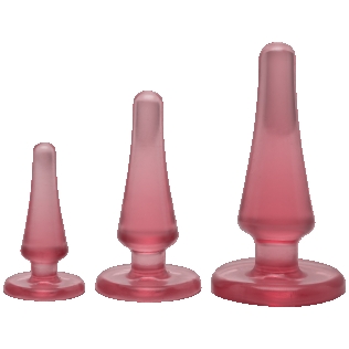 Набір анальних пробок з гелевим напиленням з обмежувачем Doc Johnson Crystal Jellies Anal Initiation Kit-Pink рожеві