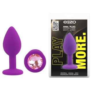 Силіконова фіолетова анальна пробка з рожевим кристалом EGZO Silicone Round Plug розмір S