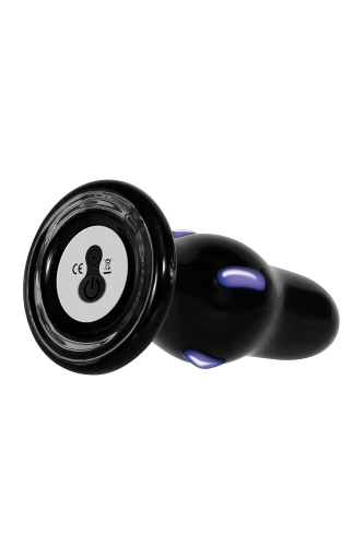 Анальна скляна вібропробка чорного кольору Adam &amp;amp; Eve Rear rocker vibrating glass anal plug - 14
