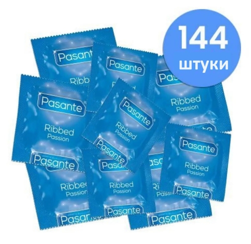Презервативы с ребристой структурой из натурального латекса Pasante Ribbed Passion 144 штуки - 1