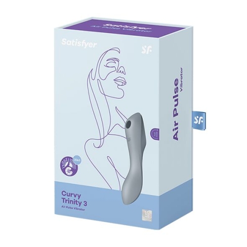 Вакуумний вібростимулятор для клітора силіконовий сірий Satisfyer Curvy Trinity 3 - 5