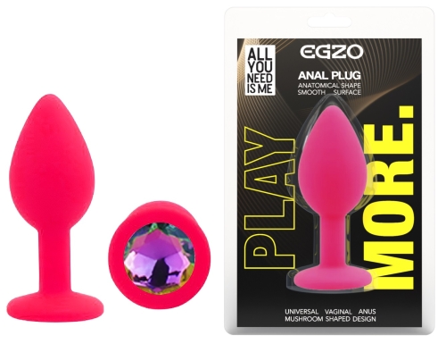 Силиконовая розовая анальная пробка с радужным кристаллом EGZO Silicone Round Plug размер S - 1