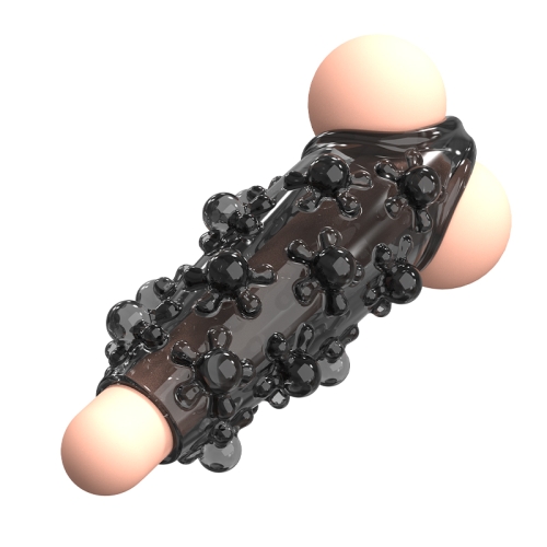 Стимулююча насадка на член із пухирцями чорна Meleon - Orbiting Beads Locking Sleeve - 8
