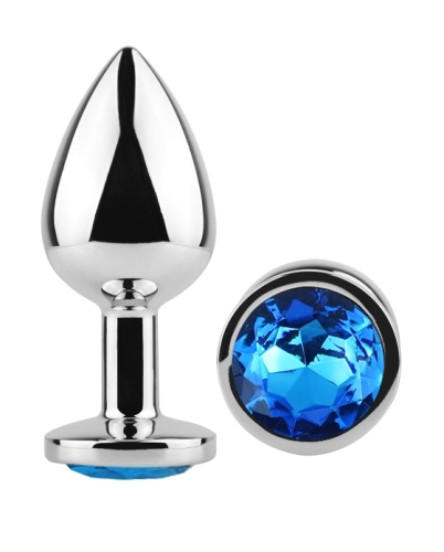Анальная пробка серебристая из нержавеющей стали с кристаллом синим EGZO Round Plug размер S - 2