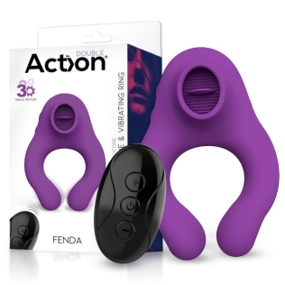 Вибронасадка на член фиолетового цвета с пультом управления Action Fenda Licking Tongue Ring