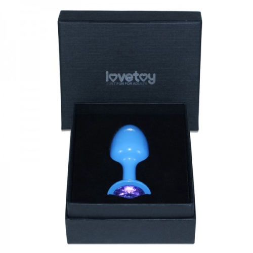 Анальна пробка металева lovetoy синя з каменем - 2