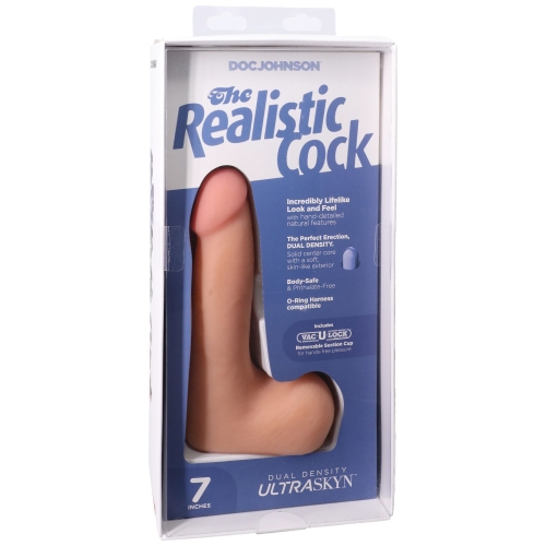 Фаллоимитатор реалистичный на съемной присоске телесный Doc Johnson The Realistic Cock ULTRASKYN - 7 Inch with Balls Vanilla - 8