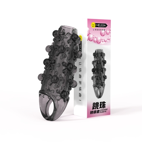 Стимулююча насадка на член із пухирцями чорна Meleon - Orbiting Beads Locking Sleeve - 11