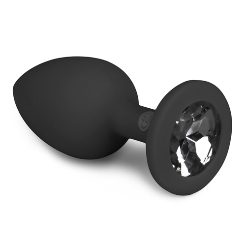 Анальная пробка силиконовая черная с серебристым кристаллом EasyToys длина 75 мм - 1