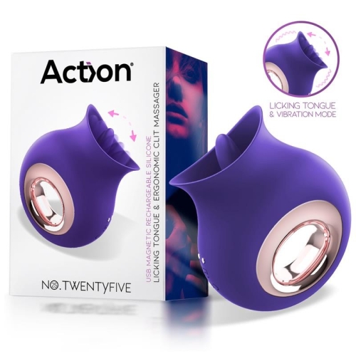 Вибратор с язычком для стимуляции клитора фиолетовый Action NO. 25 Licking Tongue And Vibrator Clitoris Massager - 1