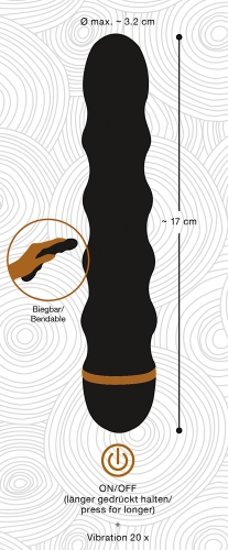 Вибратор со стимулирующим рельефом черного цвета Bendy Wavy Vibrator - 6