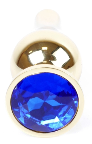 Анальна пробка золотистого кольору із кристалом синього кольору BOSS of TOYS Jewellery BUTT plug - 2