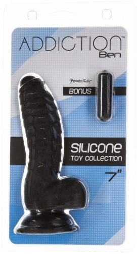 Фалоімітатор на присосці чорний Addiction Ben 7&amp;quot; Dildo With Balls та віброкуля в подарунок - 5