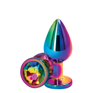 Райдужна анальна пробка з кристалом REAR ASSETS RAINBOW M